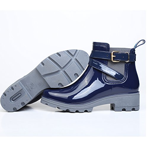 Botas de Agua Bota de Goma Mujer Impermeable lluvia Zapatos Tobillo Casual Calzado, Azul 40