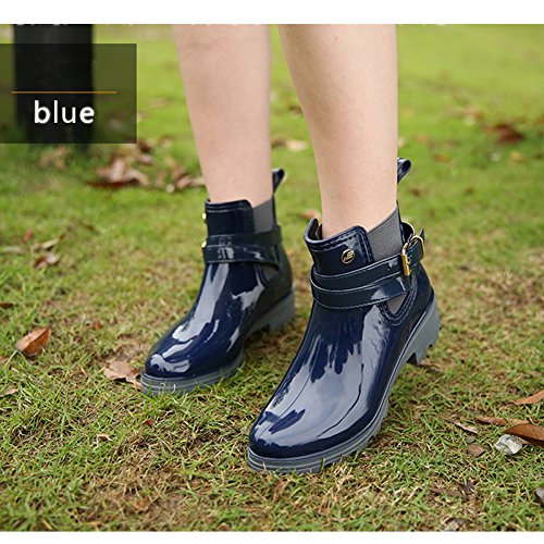 Botas de Agua Bota de Goma Mujer Impermeable lluvia Zapatos Tobillo Casual Calzado, Azul 40