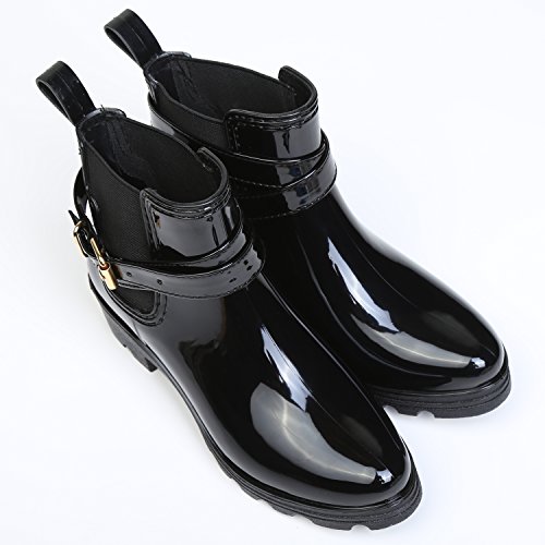 Botas de Agua Bota de Goma Mujer Impermeable lluvia Zapatos Tobillo Casual Calzado, Negro 38