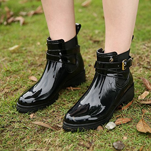 Botas de Agua Bota de Goma Mujer Impermeable lluvia Zapatos Tobillo Casual Calzado, Negro 40
