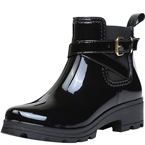 Botas de Agua Bota de Goma Mujer Impermeable lluvia Zapatos Tobillo Casual Calzado, Negro 40