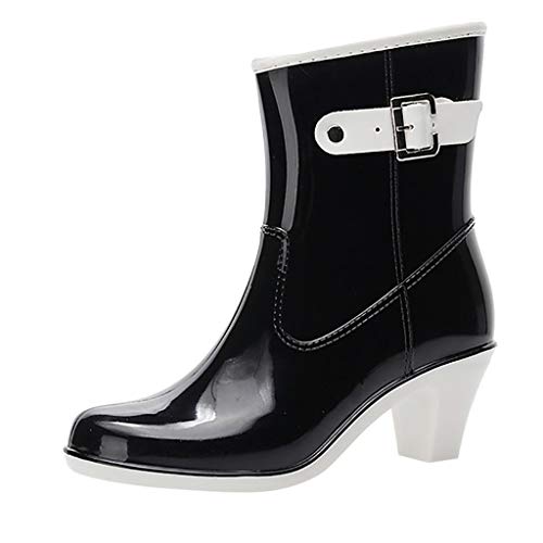 Botas de Agua para Mujer Cortas Trabajo Invierno PAOLIAN Botas Lluvia Mujer Vestir Bajas PVC Botines Tacón Ancho Bajo Mujer Otoño Elegantes Zapatos de Agua Mujer Tobillo Lluvia Impermeable