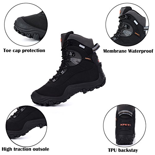 Botas de Mujer Senderismo,XPETI Zapatos Montaña Alpinismo Escalada Trekking Impermeables al Aire Libre Zapatillas Trail Calzado Altas Invierno Bajas Seguridad Negro 39