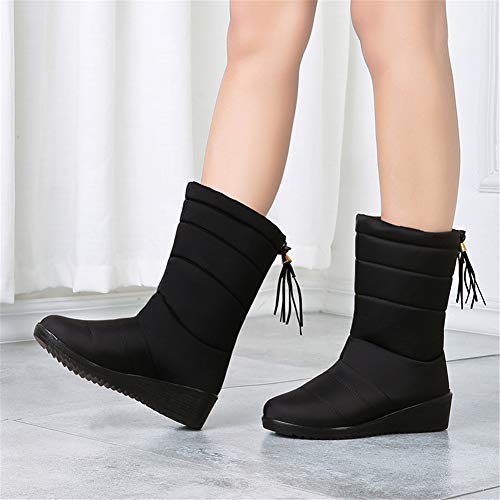 Botas de Nieve Zapatos Mujer,Popoti Botas de Nieve Calientes Botines Forradas Cortas Cuña Boots Medias Borla Zapatos Invierno Outdoor Botines (Negro-A, 38)