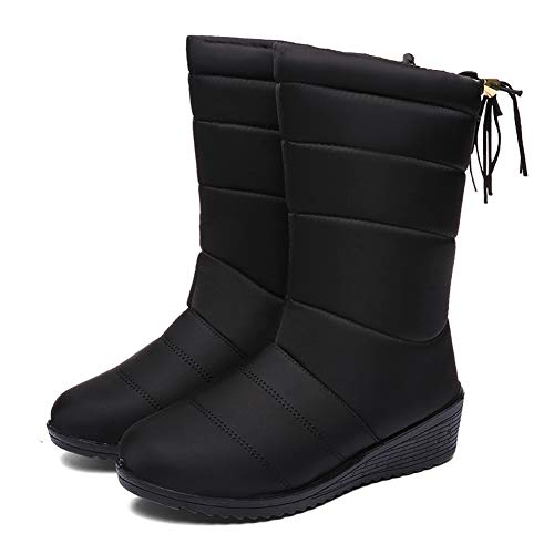 Botas de Nieve Zapatos Mujer,Popoti Botas de Nieve Calientes Botines Forradas Cortas Cuña Boots Medias Borla Zapatos Invierno Outdoor Botines (Negro-A, 38)