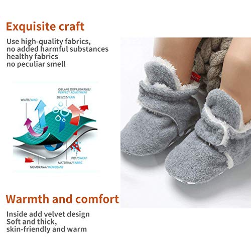 Botas de Niño Calcetín Invierno Soft Sole Crib Raya de Caliente Boots de Algodón para Bebés (6-12 Meses, Gris)