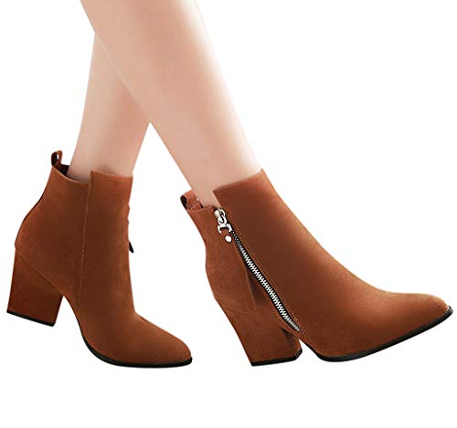 Botas para Mujer Invierno Tacón Ancho Alto PAOLIAN Botines Biker Tobillo Mujer Cuña Otoño Botas Cortas Piel Sintético con Cremallera Zapatos Mujer Vestir Terciopelo Fiesta Elegantes