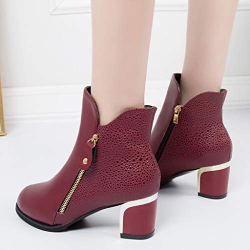 Botas para Mujer Invierno Tacón Ancho Alto PAOLIAN Botines Biker Tobillo Mujer Otoño Fiesta Elegantes Botas Moto Cortas Piel Sintético con Cremallera Zapatos Mujer Vestir Moda