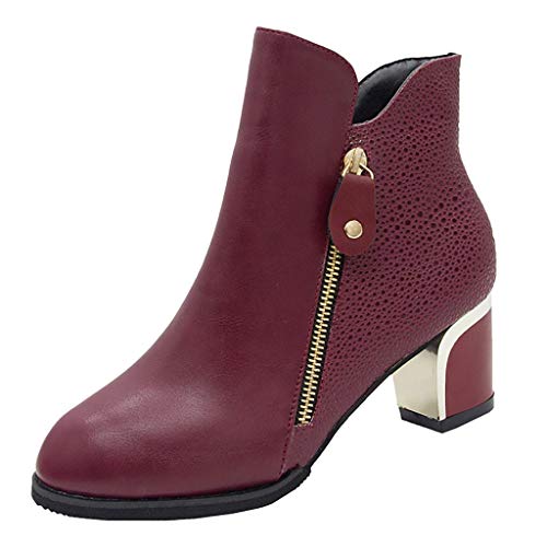 Botas para Mujer Invierno Tacón Ancho Alto PAOLIAN Botines Biker Tobillo Mujer Otoño Fiesta Elegantes Botas Moto Cortas Piel Sintético con Cremallera Zapatos Mujer Vestir Moda