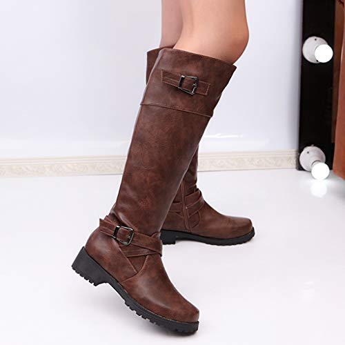 Botas para Mujer Invierno Tacón Ancho Bajo PAOLIAN Botas Camperas Mujer Alto Rodilla Fiesta Casual Botas Biker Moto Piel Sintético con Cremallera Zapatos Mujer Vestir Otoño Moda