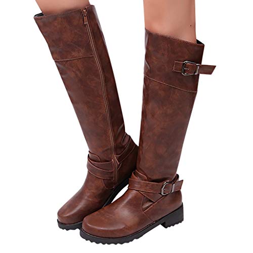 Botas para Mujer Invierno Tacón Ancho Bajo PAOLIAN Botas Camperas Mujer Alto Rodilla Fiesta Casual Botas Biker Moto Piel Sintético con Cremallera Zapatos Mujer Vestir Otoño Moda