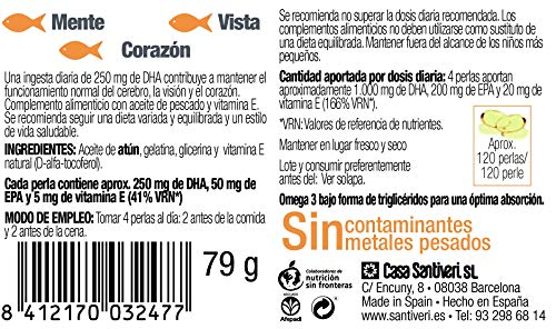 Bote de perlas Omega 3 + EPA de Santiveri (79 gr): complemento alimenticio a base de aceite de pescado y vitamina E
