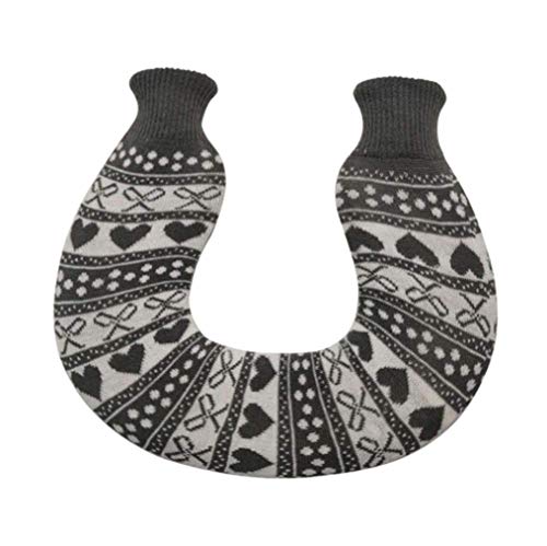 Botella de agua caliente de PVC con cuello en forma de U de 1,5 L con funda de algodón (doble cabeza de lazo rojo amor corazón)