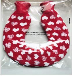 Botella de agua caliente de PVC con cuello en forma de U de 1,5 L con funda de algodón (doble cabeza de lazo rojo amor corazón)