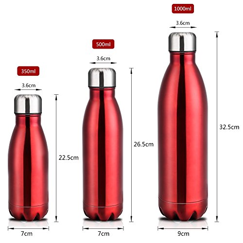  Botella de Agua de Acero Inoxidable Portátil Botella Aislada al Vacío Botella Térmica para Deportes Al Aire Libre Camping Senderismo Picnic Ciclismo ( Capacity : 350ML , Color : Rojo ) 