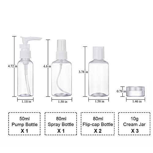Botes Viaje Set Botella de plastico Transparente contenedor líquidos Avion,10Piezas
