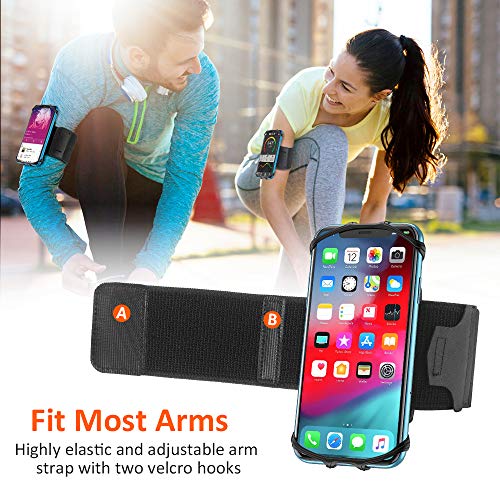 Bovon Brazalete Movil Running, Brazalete Deportivo Movil con Rotación 360°, Porta Movil Ajustable Universal para Gimnasio/Senderismo, Compatible con iPhone 11 Pro MAX/XR/8, Galaxy S10 Plus, Xiaomi
