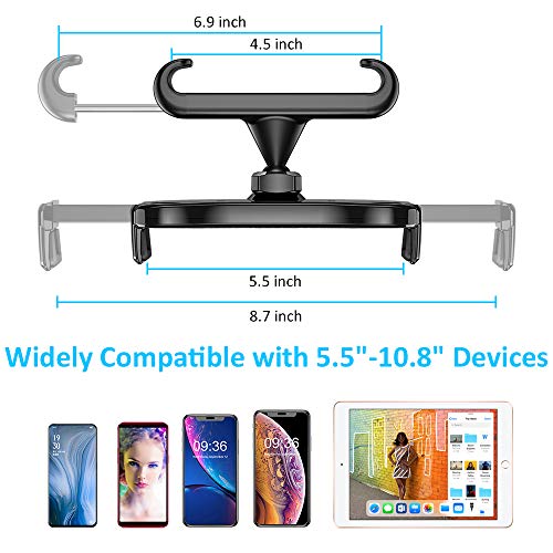 Bovon Soporte Tablet para Coche, Soporte de Tablet para Reposacabezas de Coche, Giratorio 360° para Asiento Trasero Soporte, Compatible con iPad Air/Pro, iPhone 11 Pro Max/XS MAX/X, Nintendo(5.5"-13")