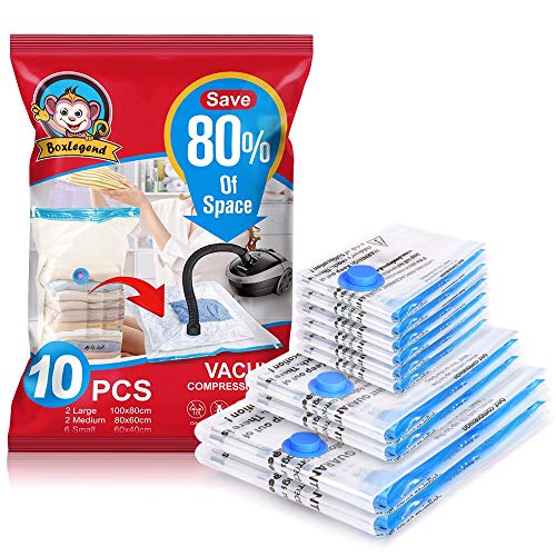 BoxLegend 10 Piezas Bolsa para Vacio de Ropa, 2L*100x80 + 2M*80x60 + 6S*60x40cm Bolsa Ropa al Vacio Ahorro de Espacio para Guardar Ropa, Ropa de Cama, Edredones, Almohadas, Mantas, Cortinas