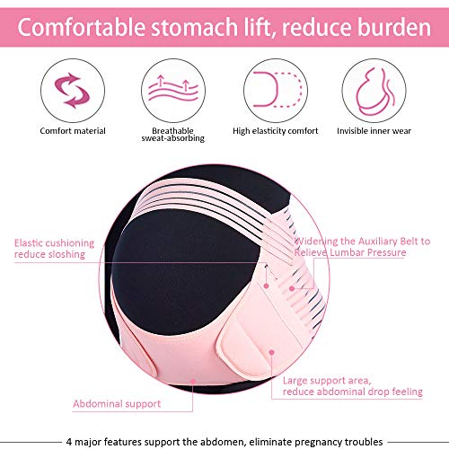 BOZEVON Faja Embarazada - Abdomen Vientre Espalda Cinturon De Apoyo Embarazada Correa De Maternidad Aliviar La Cadera Y El Dolor Pélvico, Rosa, 2XL