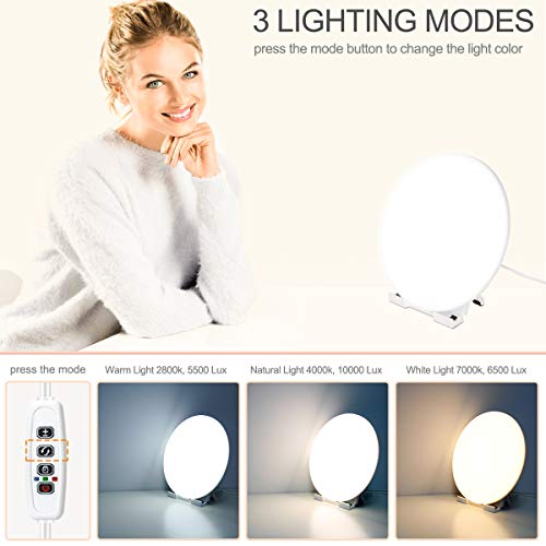 Bozily Lámpara Fototerapia 10000 Lux, Luz de Terapia Ultra Brillante Sin UV per Depresión Estacional con 3 Colores y 4 Brillo Ajustables Luz 3 Configuraciones de Temporizador