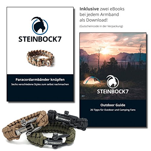 Bracelet paracorde Steinbock7 - Fermoir en acier inoxydable - Mode d'emploi, Army-Green, 23 cm