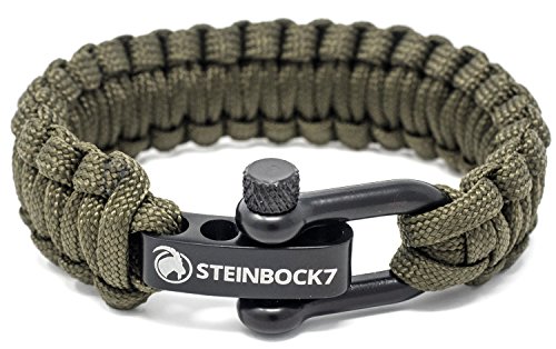 Bracelet paracorde Steinbock7 - Fermoir en acier inoxydable - Mode d'emploi, Army-Green, 23 cm