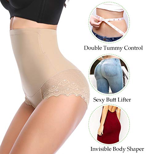 Bragas de cintura alta para mujer, de malla, para adelgazar, disimular barriga, faja para levantar el trasero, faja de entrenamiento, ropa interior, de Joyshaper Beige color carne L