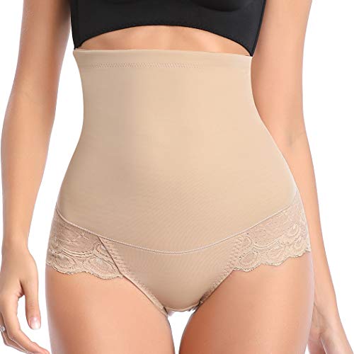 Bragas de cintura alta para mujer, de malla, para adelgazar, disimular barriga, faja para levantar el trasero, faja de entrenamiento, ropa interior, de Joyshaper Beige color carne L