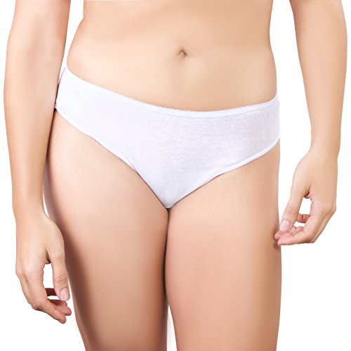 Bragas Desechables Súper Suave y Ligera de Algodón para Mujer (Lote de 5) - Ropa Interior de un Solo Uso para Maternidad Hospitales Viajes SPA Masajes (3) Large Caderas 102-104 cm, Blanco