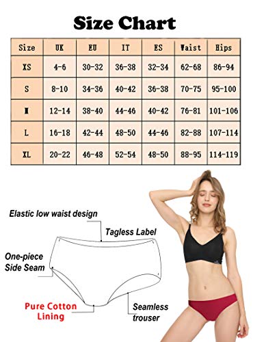 Bragas Mujer sin Costuras Invisible Señoras Braguitas Low Rise Suave Ligera Bikini Braguitas, Pack de 6 Negro L