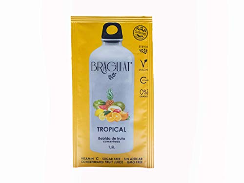 BRAGULAT | Zumo Concentrado de Frutas Tropicales | Bebidas y Refrescos Instantáneos en Polvo | Sin Azúcar y con Vitamina C | 15 Sobres