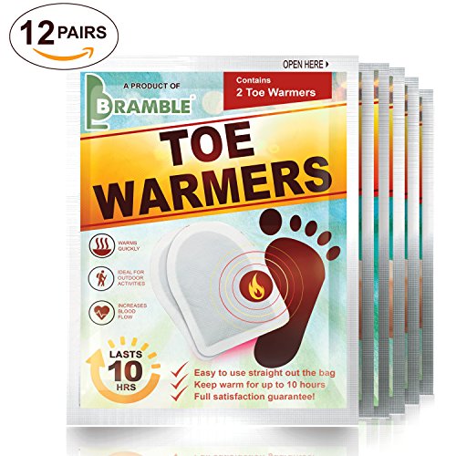 BRAMBLE! 12 Pares Premium Calentadores de Pies - Toe Warmers Adhesivos | 8-10 Horas de Calor Calmante | Calor Instantáneo, Ambientalmente Seguro, Activado por Aire - Oxidación 100% Natural