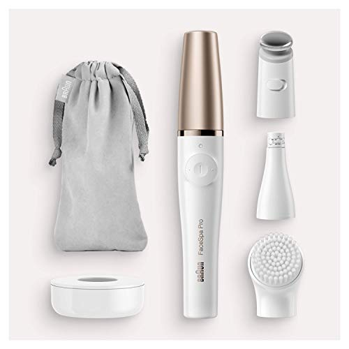 Braun FaceSpa Pro 911 Depiladora Facial 3 en 1 Depiladora Facial Depilante y Sistema de Tonificación de la Piel para Salón Belleza en el Hogar con 3 Extras Recargables Uso Inalámbrico Blanco/Bronce