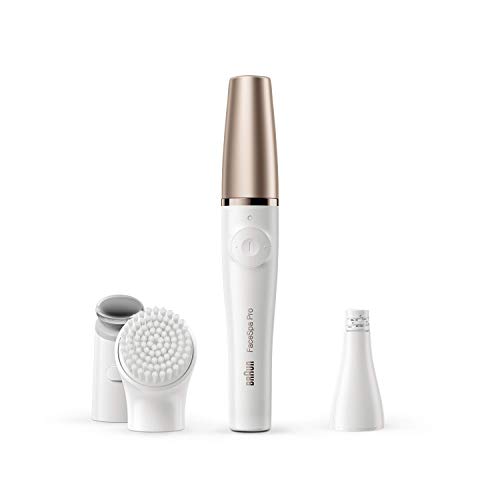 Braun FaceSpa Pro 911 Depiladora Facial 3 en 1 Depiladora Facial Depilante y Sistema de Tonificación de la Piel para Salón Belleza en el Hogar con 3 Extras Recargables Uso Inalámbrico Blanco/Bronce
