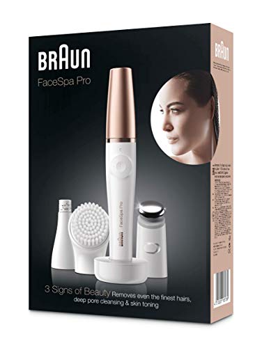 Braun FaceSpa Pro 911 Depiladora Facial 3 en 1 Depiladora Facial Depilante y Sistema de Tonificación de la Piel para Salón Belleza en el Hogar con 3 Extras Recargables Uso Inalámbrico Blanco/Bronce
