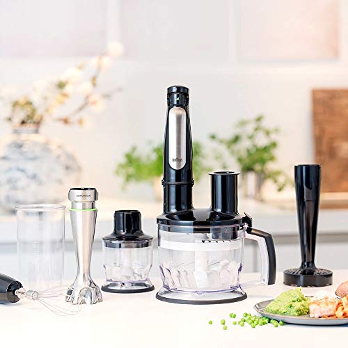 Braun Minipimer 7087 - Batidora de mano, 1000W, 5 accesorios (minipicadora 350ml, pasapuré, varillas, procesador de alimentos con 3 funciones, vaso medidor 600ml, velocidad automática, Active Blade)