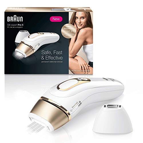 Braun PL5117 Silk·Expert Pro 5 - Depiladora Luz Pulsada (IPL) de Última Generación, Depilación Permanente, También Adecuado para el Hombre, Blaco/Dorado