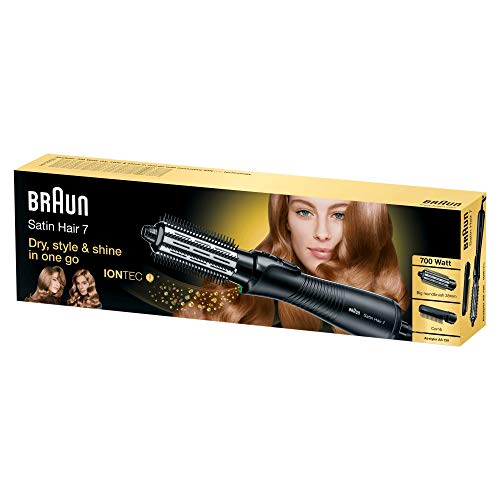 Braun Satin Hair 7 AS720 - Cepillo de pelo moldeador con tecnología iónica, rizador de pelo que seca peina y da brillo, color negro