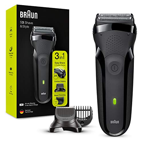 Braun Series 3 Shave&Style 300BT, Afeitadora Eléctrica 3 en 1, Máquina de Afeitar Para Hombre Con Recortadora De Precisión Para La Barba, 5 Peines, Color Negro