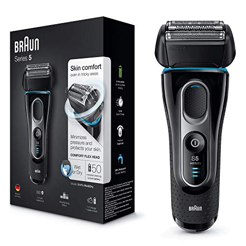 Braun Series 5 5147 s - Afeitadora eléctrica hombre, Afeitadora Barba, en Húmedo y Seco, Recortadora de Precisión Extraíble, Recargable e Inalámbrica, Negro/Azul/Cromo