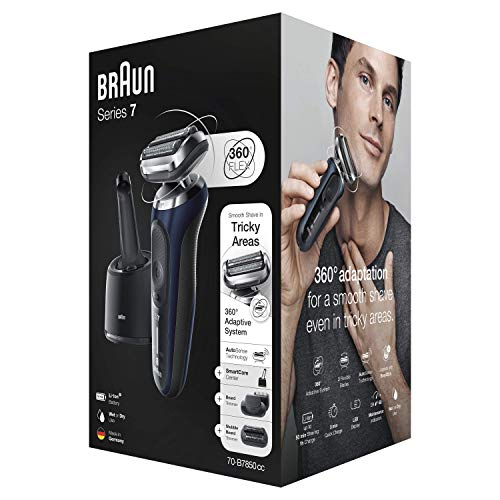 Braun Series 7 70-B7850cc Afeitadora Eléctrica, máquina de afeitar barba hombre de lámina, Con Centro De Limpieza SmartCare, 2 Accesorios EasyClick, Uso En Seco Y Mojado, Recargable, Inalámbrica, Azul