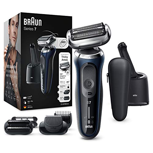 Braun Series 7 70-B7850cc Afeitadora Eléctrica, máquina de afeitar barba hombre de lámina, Con Centro De Limpieza SmartCare, 2 Accesorios EasyClick, Uso En Seco Y Mojado, Recargable, Inalámbrica, Azul