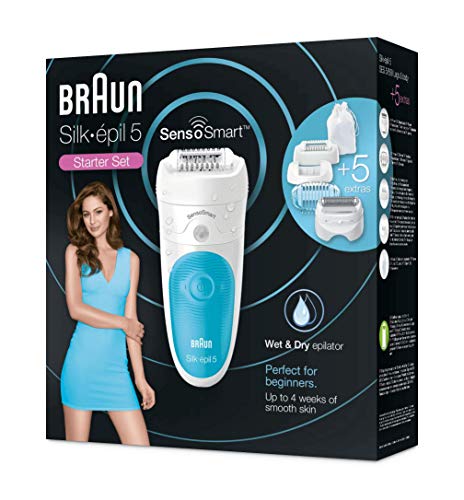 Braun Silk-épil 5 5/890 Depiladora Mujer: Depiladora Eléctrica Inalámbrica con Kit De Inicio: Con Tecnología SensoSmart, Wet & Dry (Uso En Húmedo Y Seco), Color Azul, Con 5 Accesorios