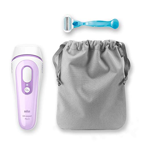 Braun Silk·Expert Pro 3 PL3011 Depiladora Luz Pulsada (IPL), Depilación Permanente, Cara y Cuerpo, Maquinilla Venus Original, Funda Premium, 9 Minutos para Ambas Piernas, Blanco/Lila, 300000 Disparos