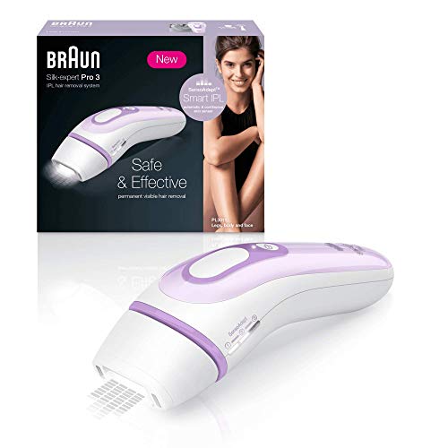 Braun Silk·Expert Pro 3 PL3011 Depiladora Luz Pulsada (IPL), Depilación Permanente, Cara y Cuerpo, Maquinilla Venus Original, Funda Premium, 9 Minutos para Ambas Piernas, Blanco/Lila, 300000 Disparos