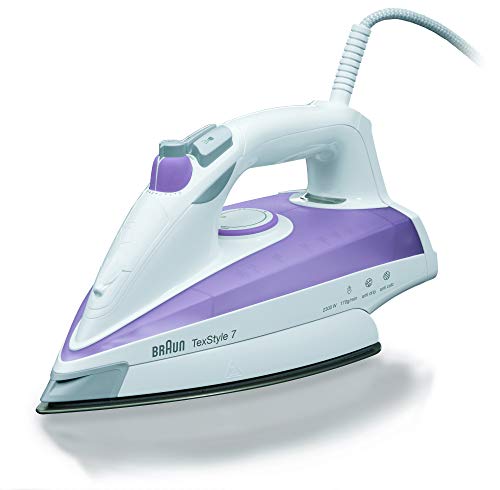 Braun Texstyle 7 TS715 - Plancha para la Ropa de Vapor de 2300W, Suela Eloxal, Golpe de Vapor de 140gr/min, Sistema Antical y Antigoteo, Color Blanco y Lila