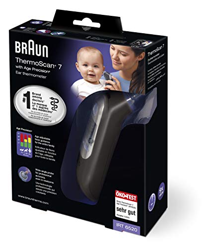 Braun ThermoScan 7 Black Edition - Termómetro de oído con Age Precision, color negro
