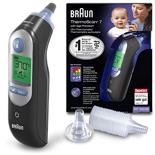 Braun ThermoScan 7 Black Edition - Termómetro de oído con Age Precision, color negro