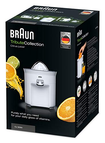 Braun TributeCollection CJ3050 - Exprimidor Eléctrico, 60 w, Sistema Antigoteo, Tapa Incluida, Apto para Lavavajillas, Blanco